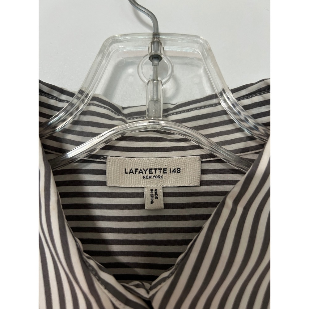 Lafayette 148 New York Womens Grey White Striped Button Down Shirt Small - Picture 5 of 8